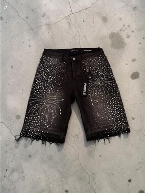 Purple Brand Black Embellished Men's Denim Shorts